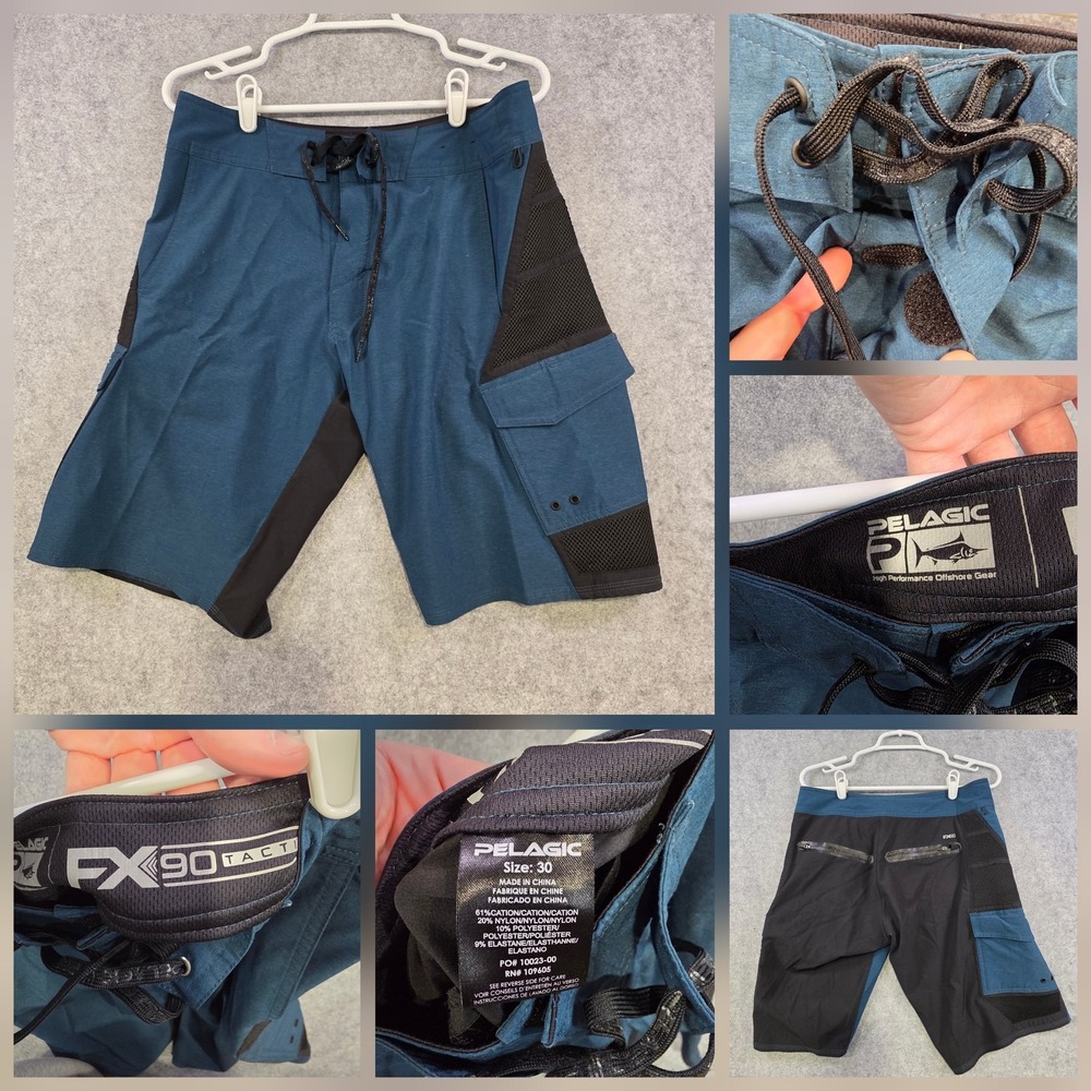 Pelagic Swim Trunks Mens 30‎ Blue FX 90 Tactical Board Shorts Offshore Fishing